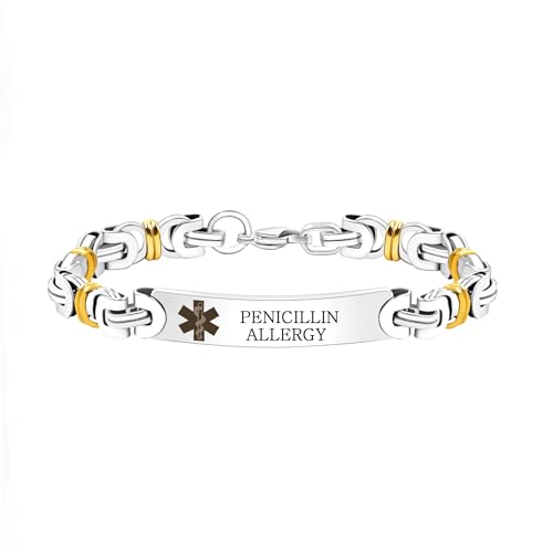 Tobestu Penicillin-Allergie Medizinisches Armband – Goldplattierte Glieder-Details – Leichtes Wasserdichtes Alarm-Schmuck YA4780 von Tobestu