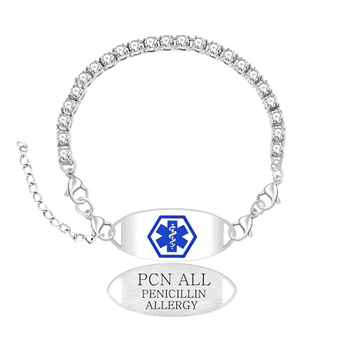 Tobestu Penicillin-Allergie Medizinisches Armband - Langlebiges Kristall Verstellbares Tennis Gesundheits-Schmuck YA6003 von Tobestu