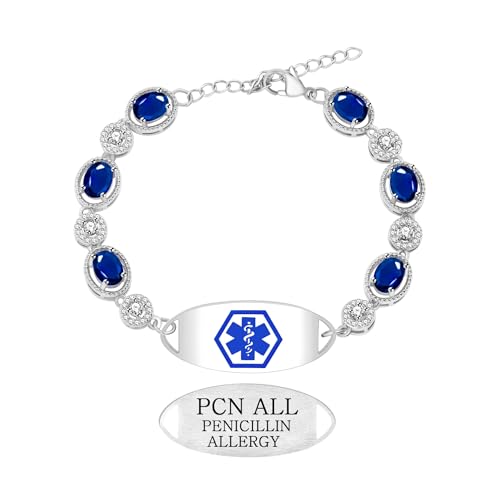 Tobestu Penicillin-Allergie Medizinisches Armband – Ovaler blauer & weißer Zirkonia mit blauem medizinischem Symbol Notfall-ID-Schmuck – YA5732 von Tobestu