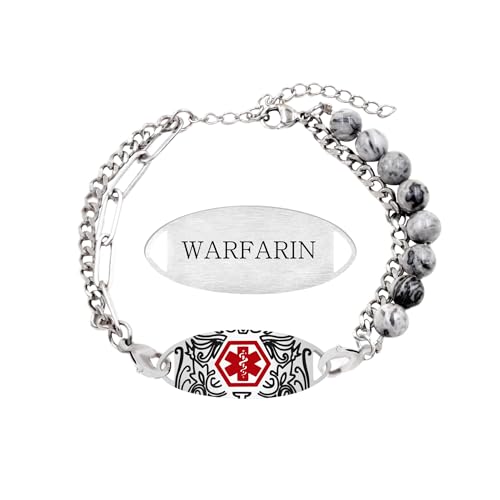 Tobestu Picture Jasper Warfarin Medizinischer Alarm Armband - Einstellbares Link Chain Schmuck mit Blauem Symbol für Frauen YA5493 von Tobestu