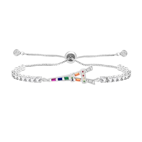 Tobestu Platin plattiertes Eiffelturm-Charme-Armband mit zarten CZ-Akzenten – Verstellbarer Bolo-Stil inspiriert von Pariser Romantik YA5691 von Tobestu