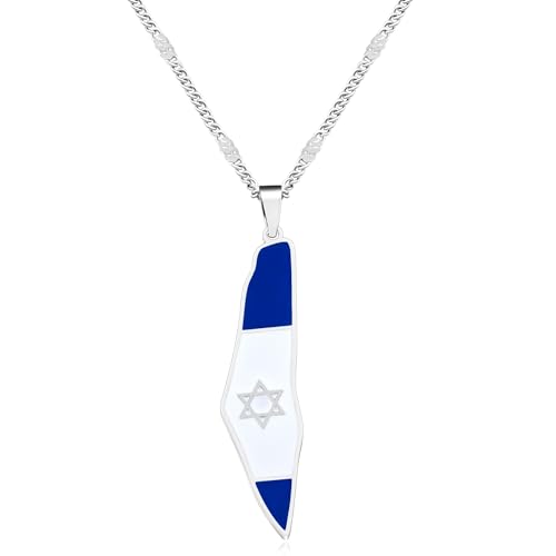 Tobestu Platinplattierte Israel Flagge Halskette - Religiöses Statement Anhänger - Davidstern Schmuck YA5139 von Tobestu