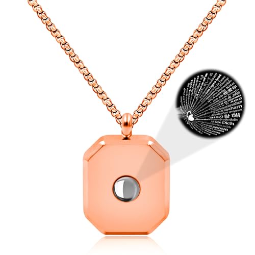Tobestu Roségold Plattierte Edelstahl Quadratische Anhänger Halsketten - Ich Liebe Dich Projektion Halskette für Sie - 100 Sprachen Liebesschmuck - YA5222 von Tobestu