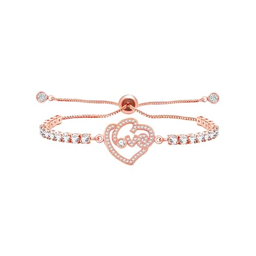 Tobestu Roségoldplattierte Tennisarmbänder mit romantischem Herz-Zirkonia - Verstellbares Love-Cutout-Armband YA5526 von Tobestu