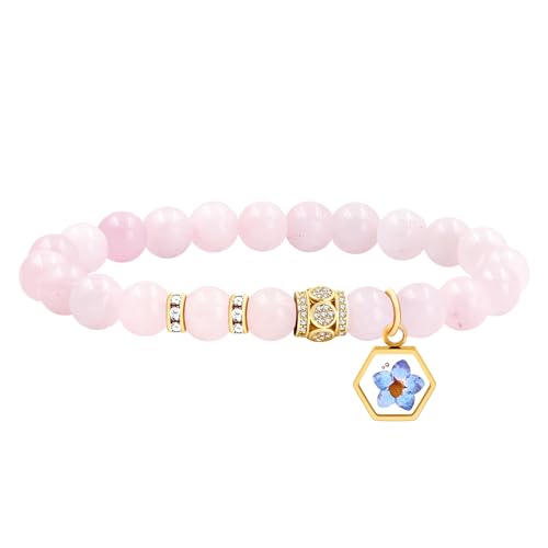 Tobestu Rosenquarz-Glaubensarmband mit zierlichem religiösem Anhänger – Inspirierender christlicher Senfkorn-Gebetsschmuck YS5485 von Tobestu