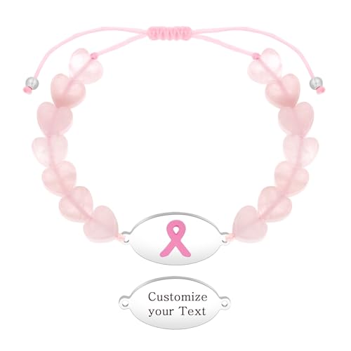 Tobestu Rosenquarz Herz DIY Custom Armband - Personalisierte Gravur Inspirierendes Pink Ribbon Schmuck YA6219 von Tobestu