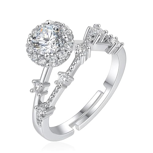Tobestu Rund geschliffener Zirkonia Halo Ring - Gedrehtes Band Design Eleganter Party Stapelbarer Modeschmuck für Damen YA6211 von Tobestu