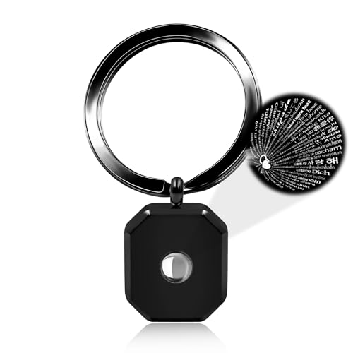 Tobestu Schwarz Plattiert Ich liebe dich Schlüsselanhänger - Projektion 100 Sprachen Schmuck für Herren Damen - Quadratischer Edelstahl Liebesschlüsselanhänger - YA5238 von Tobestu
