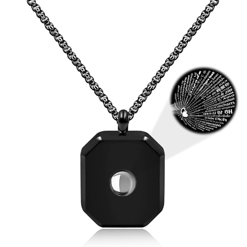 Tobestu Schwarz Plattierte Quadratische Anhänger Halsketten - 100 Sprachen Ich Liebe Dich Projektion Halskette für Paare - Bedeutungsvolle Edelstahl Schmuckstücke - YA5222 von Tobestu