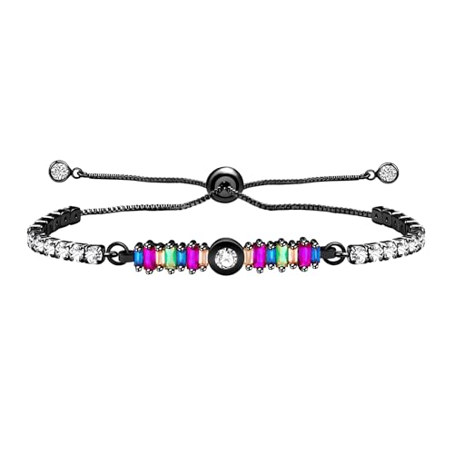 Tobestu Schwarz plattiertes Regenbogen-Zirkonia-Tennisarmband für moderne Frauen – Einzigartiges unregelmäßiges CZ-Design und verstellbare Passform YA5529 von Tobestu