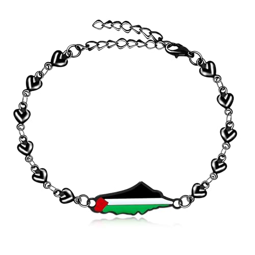 Tobestu Schwarzbeschichtetes Palästina-Flaggenarmband mit Herz-Kette - Gaza-Widerstand Stolz Schmuck YA5884 von Tobestu