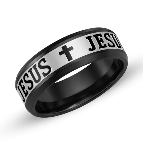 Tobestu Schwarzplattierter Jesus Kreuzring - Inspirierender Glaubensschmuck für Alltag und Andacht (Schwarz-6) YA6266 von Tobestu