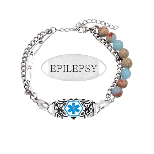 Tobestu Shoushan Stein Epilepsie Medizinischer Alarm Armband - Doppelriemen Armband mit Blauem Symbol für Frauen YA5493 von Tobestu