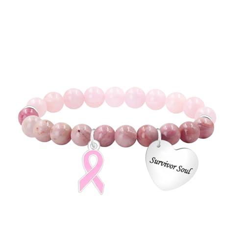 Tobestu Survivor Soul Rosenquarz Roter Holzjaspis Hämatit Perlenarmband – Rosa Schleife Brustkrebs-Bewusstsein Schmuck YA6033 von Tobestu