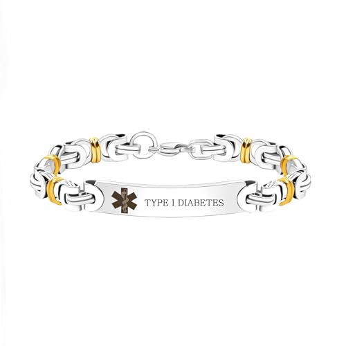 Tobestu Typ-I-Diabetes Medizinisches Armband – Stilvoll Leichtes Edelstahl Alarm-ID Schmuck für Herren YA4780 von Tobestu