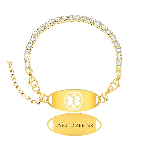 Tobestu Typ I Diabetes Medizinisches Tennisarmband - Vergoldetes Zirkonia Notfall-ID Schmuck YA6003 von Tobestu