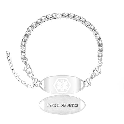 Tobestu Typ II Diabetes Medizinisches Armband - Kristall Zirkonia Tennis Kette Notfall-Schmuck YA6003 von Tobestu