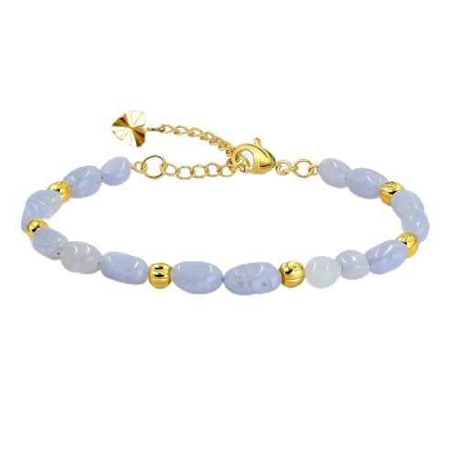 Tobestu Unregelmäßiges Blaues Chalcedon-Perlenarmband mit Kürbis-Perlen - Vergoldetes Boho-Stil Schmuck YA5871 von Tobestu