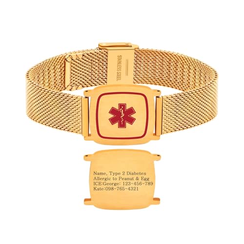 Tobestu Vergoldetes DIY-Personalisierte Gravur-ID-Medizinwarnarmband - Personalisierter Edelstahl-Schmuck YA6040 von Tobestu