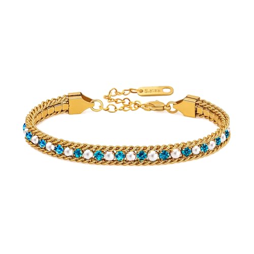 Tobestu Vergoldetes Grünes Zirkonia-Kunstperlen-Doppelstrangarmband – Klassisches Verstellbares Design YA6107 von Tobestu