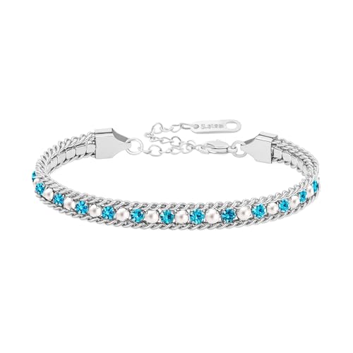 Tobestu Versilbertes Hellblaues Zirkonia-Kunstperlen-Tennisarmband – Eleganter Brautschmuck YA6107 von Tobestu