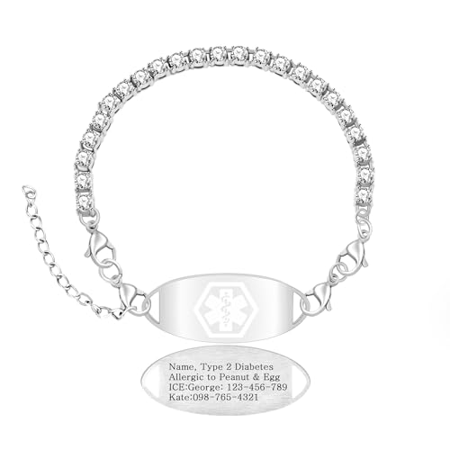 Tobestu Weißes Medizinisches Symbol DIY Tennisarmband - Anpassbares Gravierbares ID-Alarm Schmuck YA6003 von Tobestu