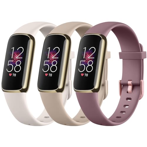 Tobfit 3Stück Armband für Fitbit Luxe Armband Damen Herren,Silikon Weiches Sport Verstellbare Ersatzarmbänder für Fitbit Luxe Armband (S, Starlight/Milchtee/Violett) von Tobfit