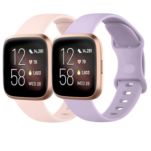 Tobfit Ersatzbänder kompatibel mit Fitbit Versa/Versa 2/Versa Lite SE, Uhrenarmband für Damen und Herren, weiches Silikon-Sportband für Fitbit Versa Smartwatch, Taro Purple + Pink Sand von Tobfit