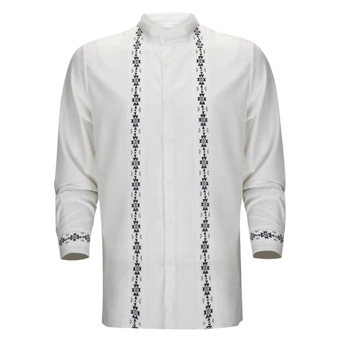 Tobysper Hemd Herren Vintage Langarmhemd Regular Fit Langarmshirt Große Größen Freizeithemden Stehkragen Knopfleiste Mittelalter Hemd Band Kragen Strand Camp Mexikanisches Hemd von Tobysper