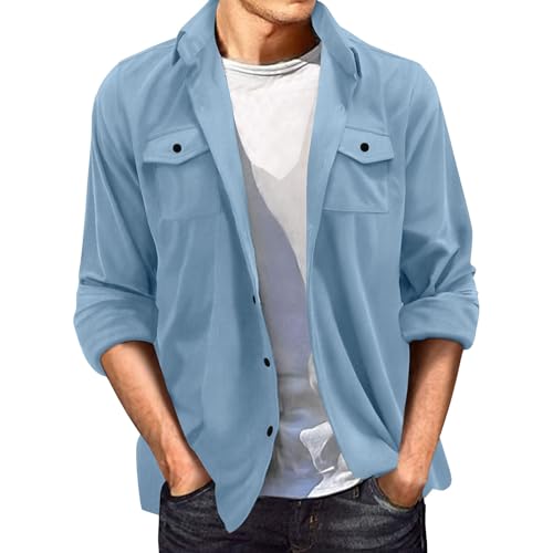 Tobysper Hemd Herren Wildleder Langarmhemd Casual Langarm Button Down Hemd Lockere Passform Freizeithemd Veloursleder Westernhemd Shacket Leicht Sportjacke Revers Hals Strickmantel von Tobysper