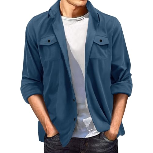 Tobysper Hemd Herren Wildleder Langarmhemd Casual Langarm Button Down Hemd Lockere Passform Freizeithemd Veloursleder Westernhemd Shacket Leicht Sportjacke Revers Hals Strickmantel von Tobysper