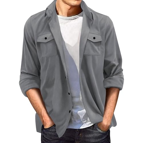 Tobysper Hemd Herren Wildleder Langarmhemd Casual Langarm Button Down Hemd Lockere Passform Freizeithemd Veloursleder Westernhemd Shacket Leicht Sportjacke Revers Hals Strickmantel von Tobysper
