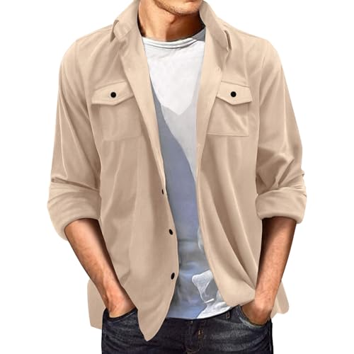 Tobysper Hemd Herren Wildleder Langarmhemd Casual Langarm Button Down Hemd Lockere Passform Freizeithemd Veloursleder Westernhemd Shacket Leicht Sportjacke Revers Hals Strickmantel von Tobysper