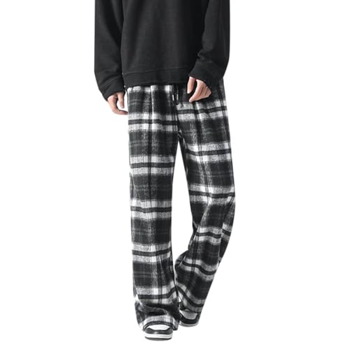 Tobysper Herren Fleece Pyjamahose Schlafanzughose Lang Baumwolle Karierte Schlafhose Relaxed Fit Lounge Hose aus Microfleece mit Taschen Verstellbare Lang Freizeithose Loungehose von Tobysper