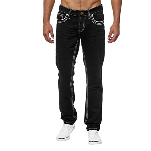Tobysper Herren Jeanshose Slim Fit Männer Denim Jeans Hose Basic Washed Hose Dicke Nähte Vintage Blau Mit Löchern Für Männer Reißverschluss Jeans Party Freizeithose mit Tasche von Tobysper