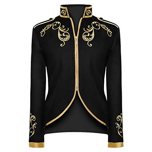 Tobysper Herren Prinz Kostüm Blazer Court Vintage Slim Fit Jacke Bestickte Jacke Anzugjacke r Gothic Steampunk Frack Mantel Männer Viktorianisch Blazer Halloween Cosplay Kleidung von Tobysper