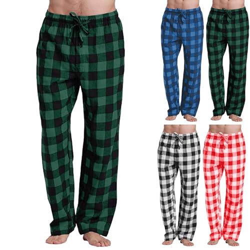 Tobysper Herren Schlafanzughose Lang Baumwolle Karierte Schlafhose Pyjamaunterteil Pyjamahose Freizeithose Loungehose Weihnachten Pyjama Hose Nachtwäsche Freizeithose von Tobysper