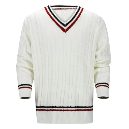 Tobysper Herren Strickpullover V Ausschnitt Winterpullover Grobstrick Pullover mit Zopfstrick Sweater Arbeitspullover Regular Fit Strickpulli Tennis Sweater Pullover Muskel Street Style von Tobysper
