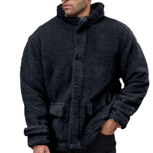 Tobysper Hoodie Herren Teddy Fleece Polar Kapuzenpullover Outdoor Plüschjacke mit Stehkragen Fleece Plüsch Fuzzy Pullover mit Kapuze Microfleece Winterjacke Kapuzenjacke Fleecejacke von Tobysper