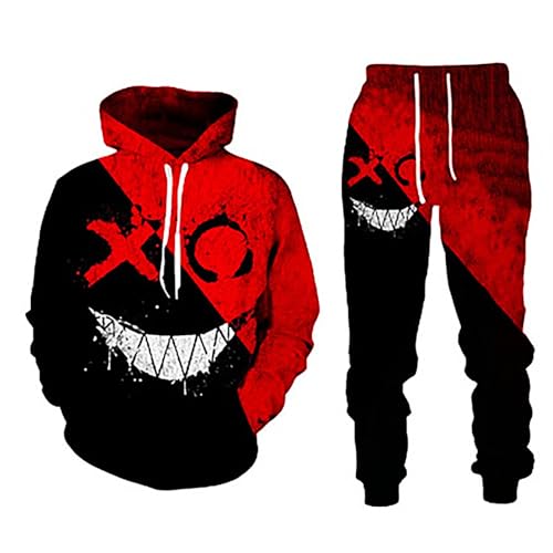 Tobysper Jogginganzug Herren Halloween Kostüm Zweiteiler Set Sportanzug Freizeitanzug Gym Fitness Activewear für Männer Trainingsanzug Smiley Print Kapuzenpullover + Jogginghose von Tobysper