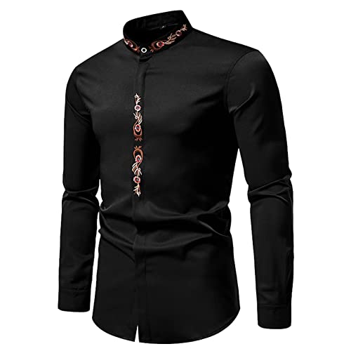 Tobysper Langarmshirt Herren Gedruckter Freizeithemd Button Down Businesshemd Für Hochzeit Casual Bluse Arbeitshemd Langarm Regular Fit Trachtenhemd Langarmhemd Musterhemd von Tobysper