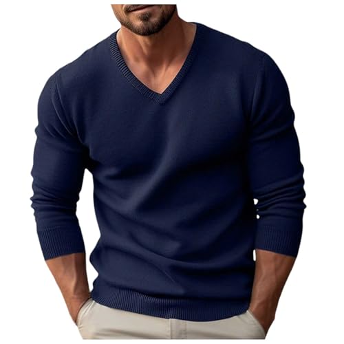 Tobysper Pullover Herren Langarm Strickpullover V Ausschnitt Winterpullover Einfarbig Shirts Leichter Freizeit Feinstrickpullover Slim Fit Sweaters Oberteile Regular Fit Strickpulli von Tobysper