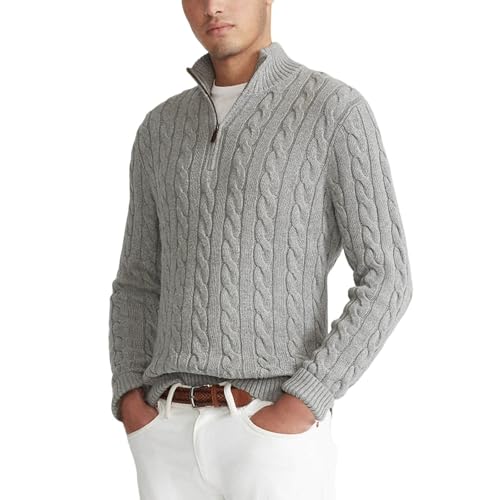 Tobysper Pullover Herren Winter Half Zip Strickpullover Basic Rollkragenpullover Oversize Winterpullover Grobstrick Pullover mit Zopfstrick Turtleneck Pulli Roll Neck Arbeitspullover von Tobysper