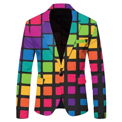 Tobysper Sakko Herren Langarm Festival Outfit Anzug Bunt Sakko Bedruckter Bunter Blazer Sakko Karneval Kostüm Männer Freizeit Sakko Regenbogen Funky Anzugjacke Discokugel Kostüm von Tobysper
