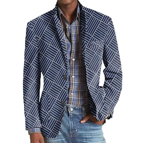 Tobysper Sakko Herren Vintage Karierter Blazer Revers Freizeit Modern Sakkos Gestreifter Männer Suit Jacket Anzugjacke Business Hochzeit Anzugjacke Sportlich Sakko Mit Knöpfen von Tobysper