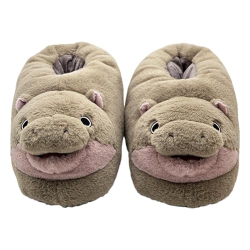 TocaFeank Moodengs Hausschuhe | Moodengs Plüsch Slipper Damen | Niedliche Zwergnilpferd-Plüschhausschuhe | Modische Rutschfeste F-Luffy-Hausschuhe Für Das Schlafzimmer Im Innenbereich von TocaFeank
