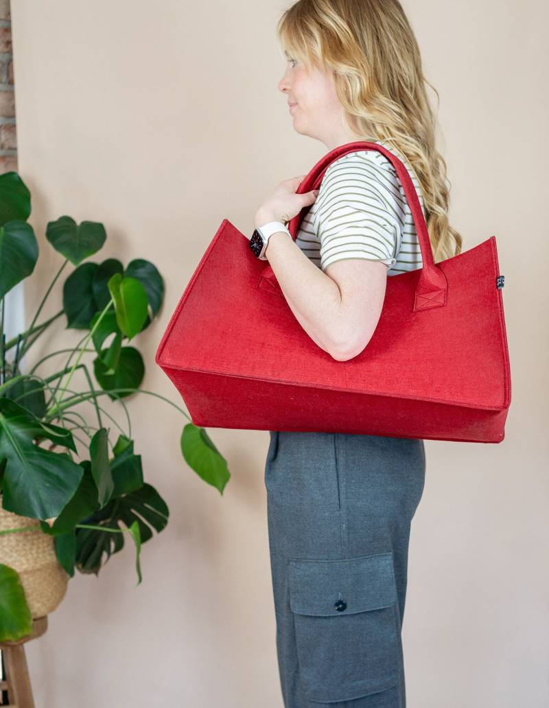 Filz Shopper Rot, Tasche Dunkelrot Zum Einkaufen Filz, Große Filztasche, Kamintasche, Tragetasche, Geschenk Tante Oma von TochtervonWalter
