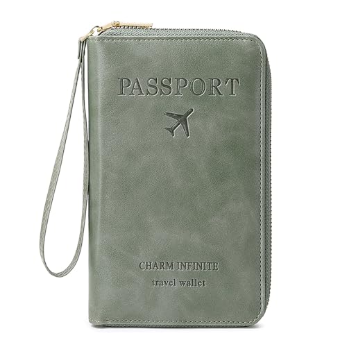 Reisepass Tasche, Travel Wallet Organizer, Reisepasshülle mit RFID Blocker für Damen und Herren, Reisezubehör Passport Tasche für Kreditkarten, Ausweis und Reisedokumente (Grün) von Toctax