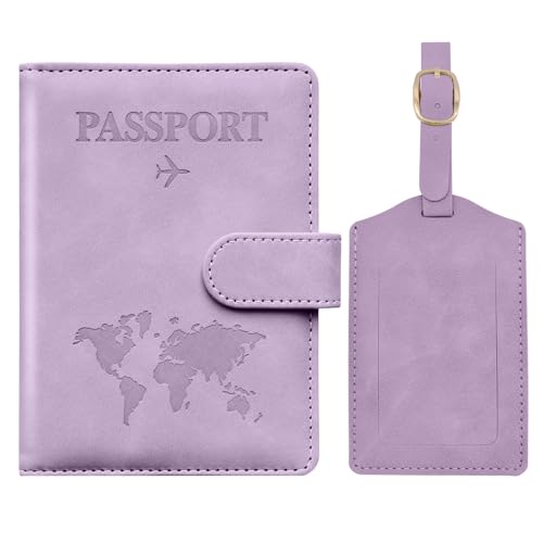 Toctax Reisepasshülle und Kofferanhänger Set, Passport Hülle mit RFID-Blocker, Reisepass Organizer, Reisepass Hülle für Damen und Herren, Passport Cover für Travel Essentials (Lila) von Toctax