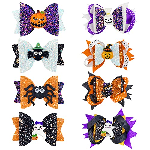 Tocwick 8Pcs Halloween Haarnadeln Handgefertigt Schleife Haarspangen Boutique-Clip Cartoon Fledermaus Geist Katze Zubehör Kopfschmuck für Halloween Party Süßes Goodies Bag Fillers von Tocwick